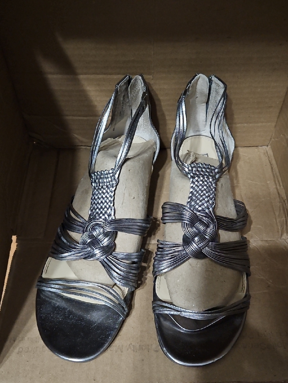 Enzo Angiolini Metallic Pewter Braided Knot Sandals